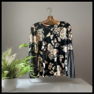 Fred David Small long sleeve contrast patterned pullover top